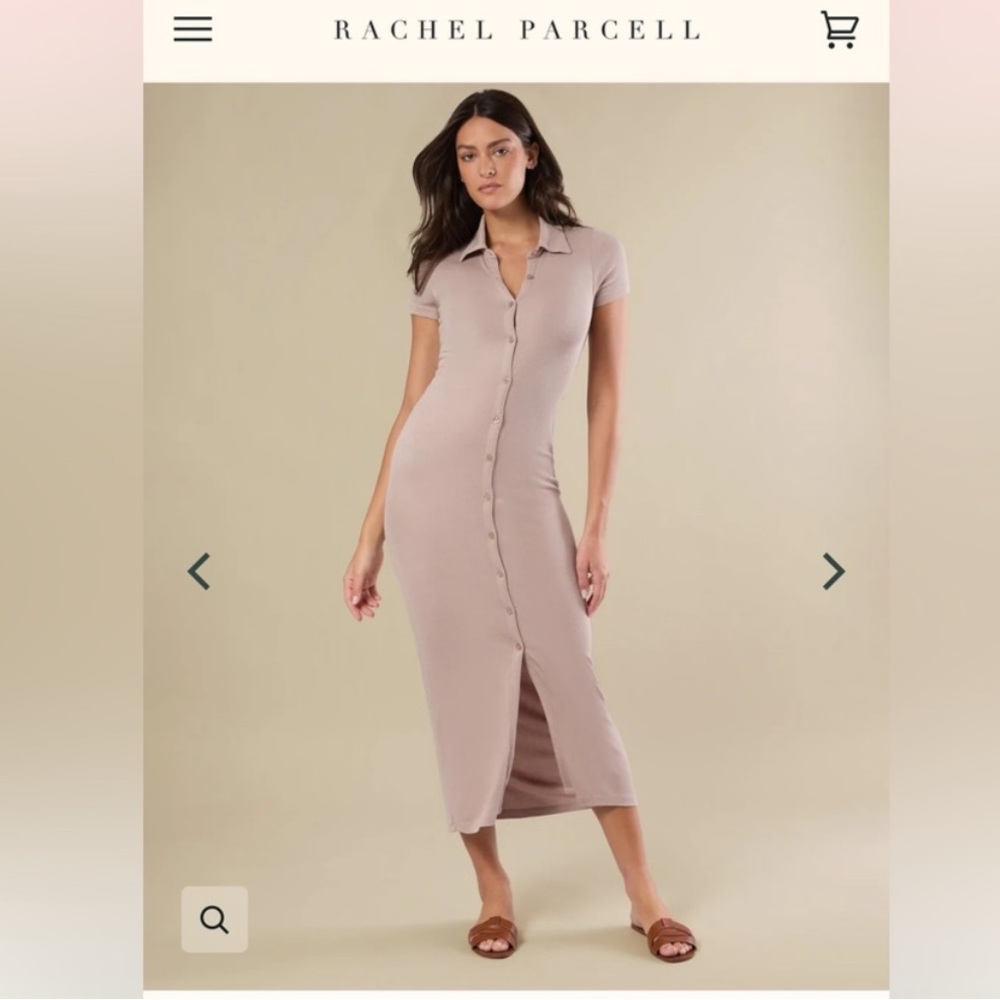 Rachel Parcell Elegant Tan Button-Down Midi Dress